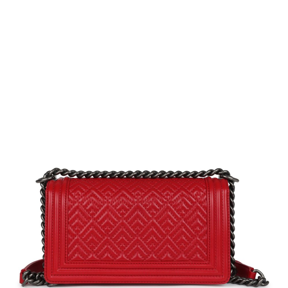 Chanel Old Medium Boy Bag Red Lambskin Aged Ruthenium Hardware - Image 4