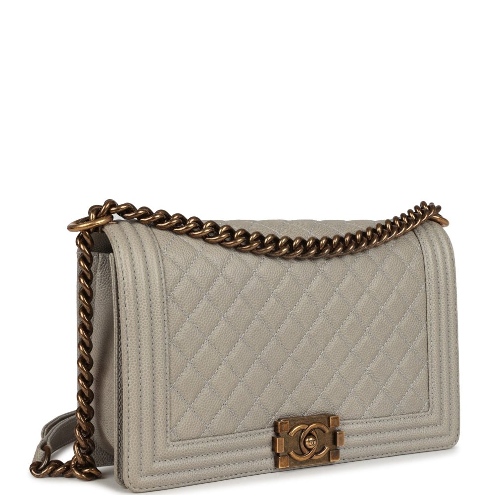 Pre-owned Chanel New Medium Boy Bag Grey Caviar Antique Gold Hardware - Image 2