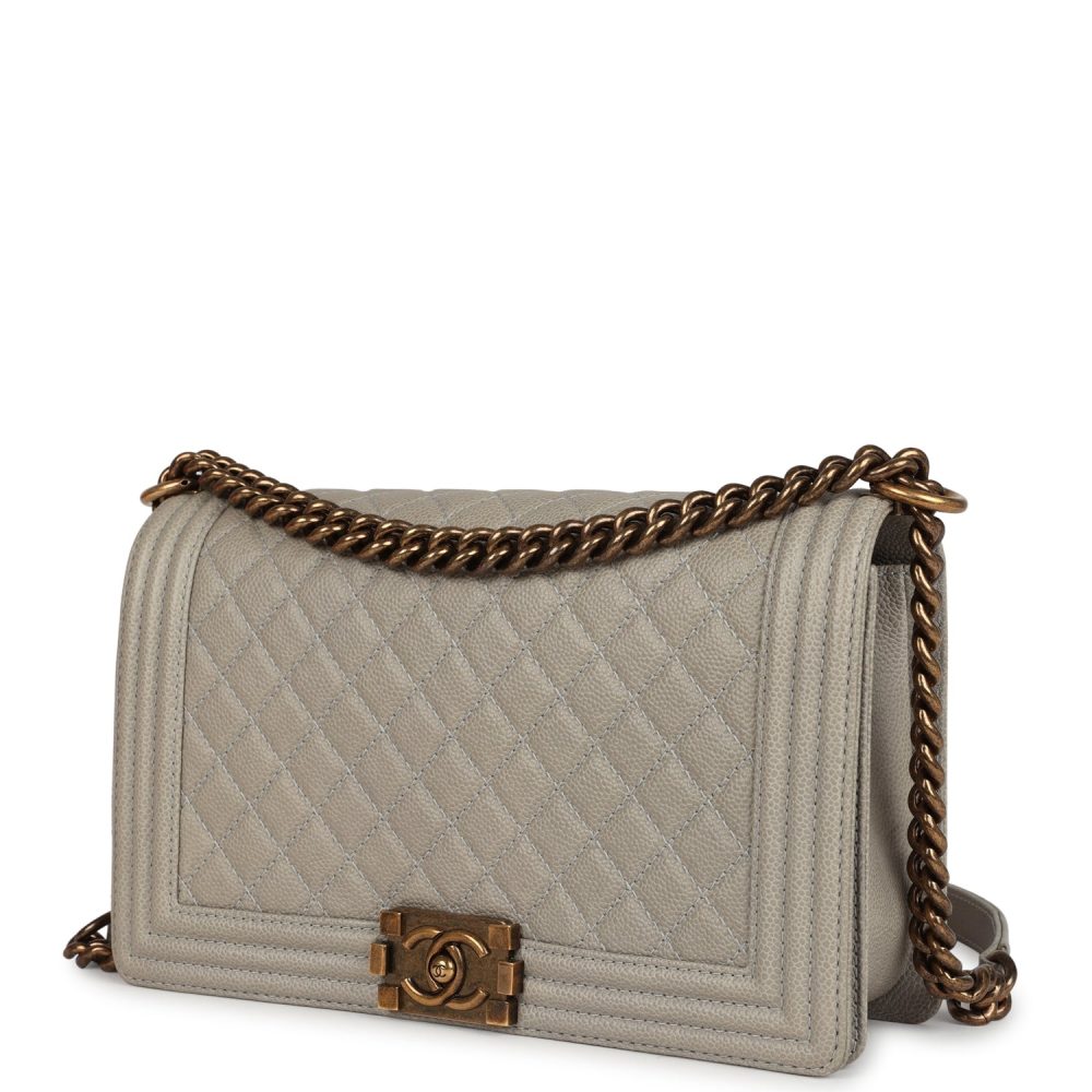 Pre-owned Chanel New Medium Boy Bag Grey Caviar Antique Gold Hardware - Image 5