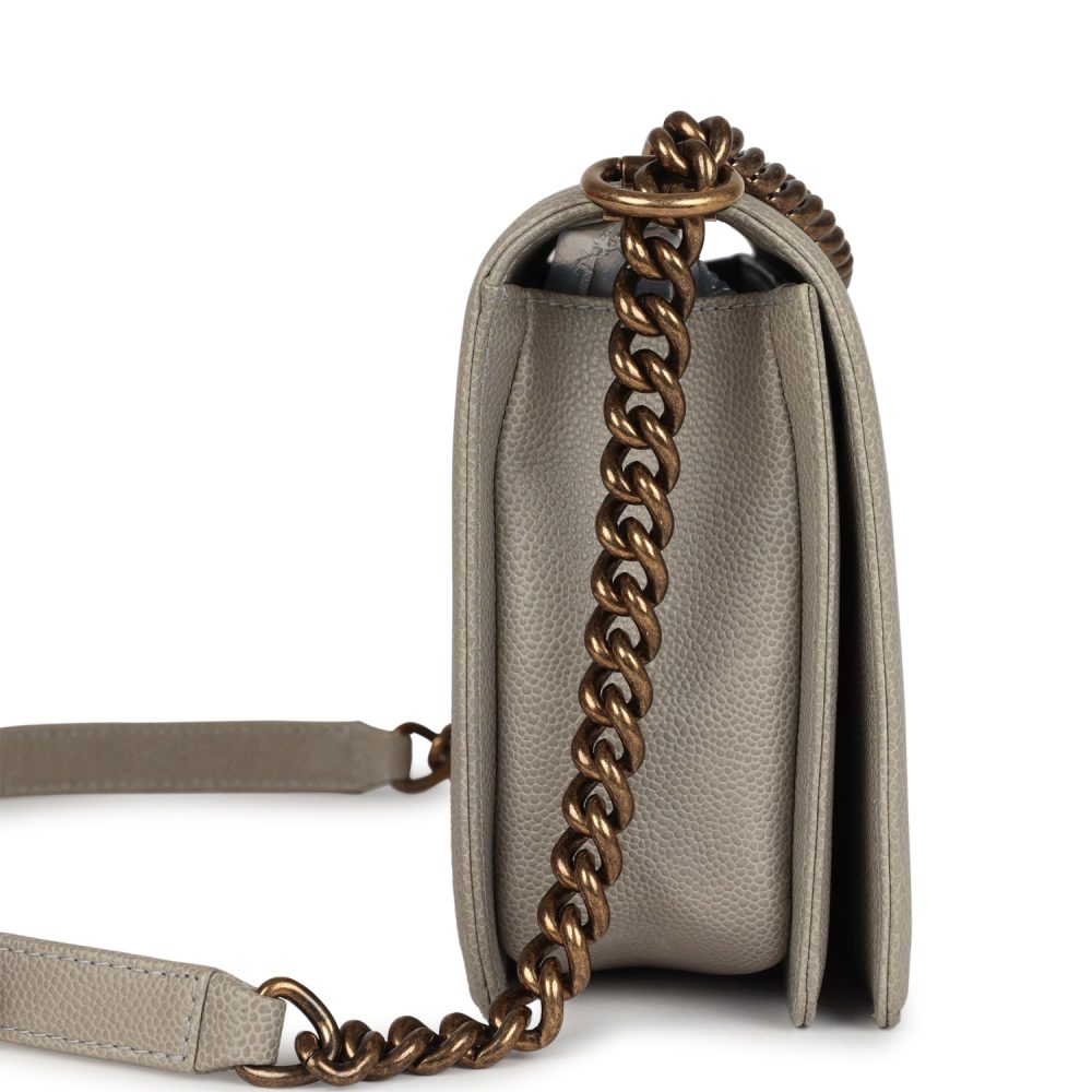 Pre-owned Chanel New Medium Boy Bag Grey Caviar Antique Gold Hardware - Image 3