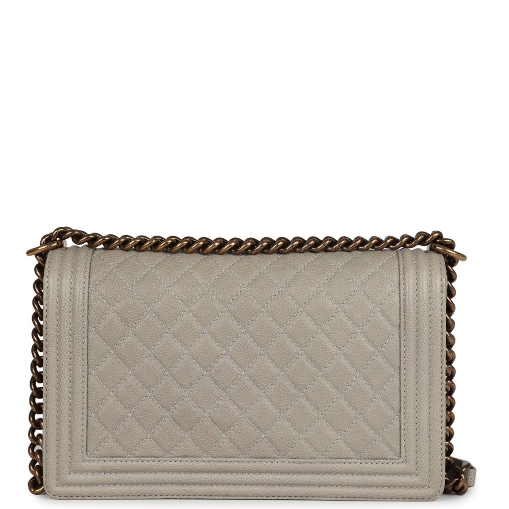 Pre-owned Chanel New Medium Boy Bag Grey Caviar Antique Gold Hardware - Image 4