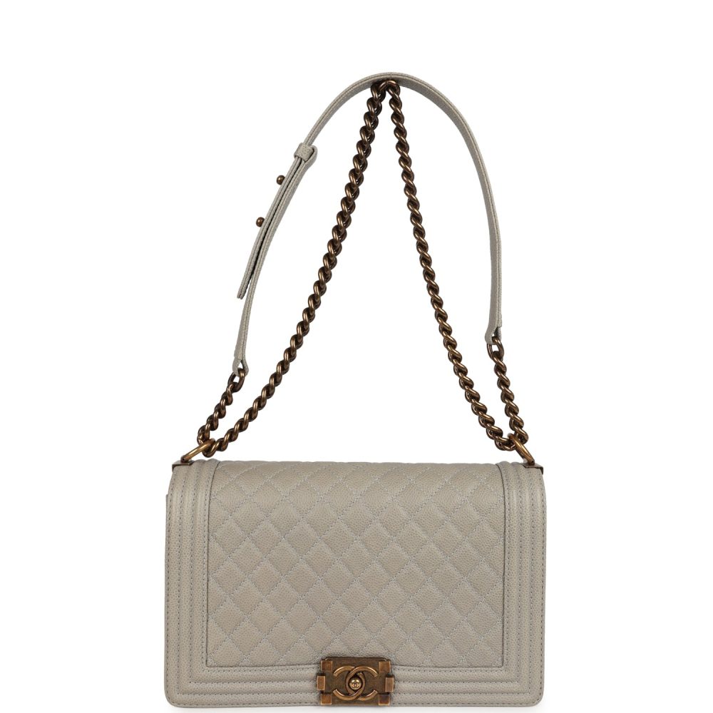 Pre-owned Chanel New Medium Boy Bag Grey Caviar Antique Gold Hardware - Image 7