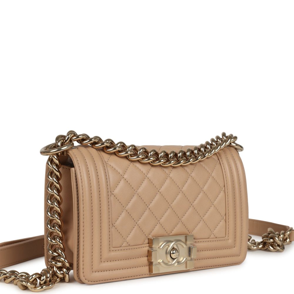 Chanel Small Boy Bag Beige Lambskin Light Gold Hardware - Image 2