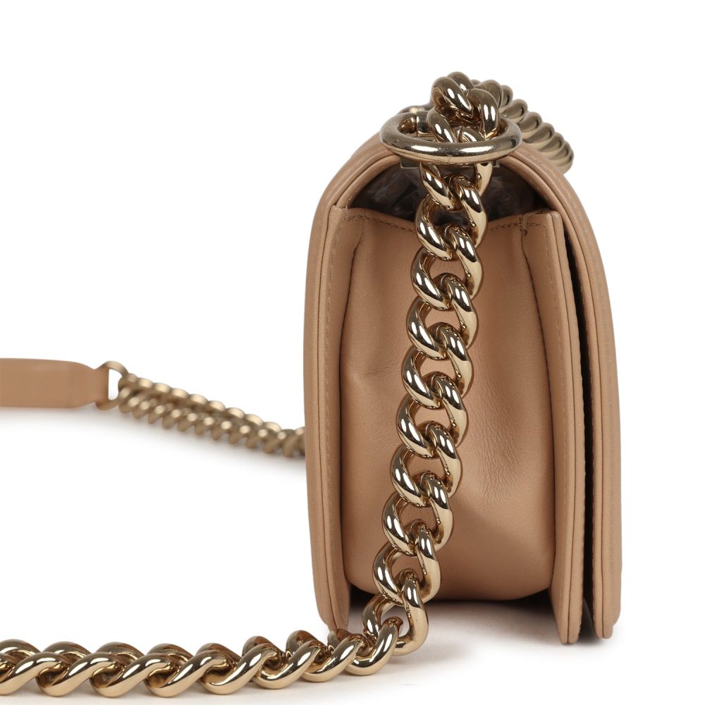 Chanel Small Boy Bag Beige Lambskin Light Gold Hardware - Image 3