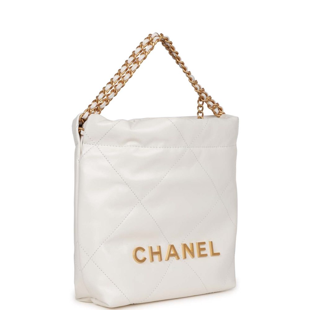 Chanel Mini 22 Bag White Calfskin Antique Gold Hardware - Image 2