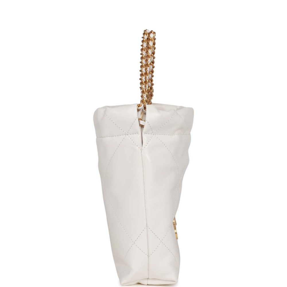 Chanel Mini 22 Bag White Calfskin Antique Gold Hardware - Image 4