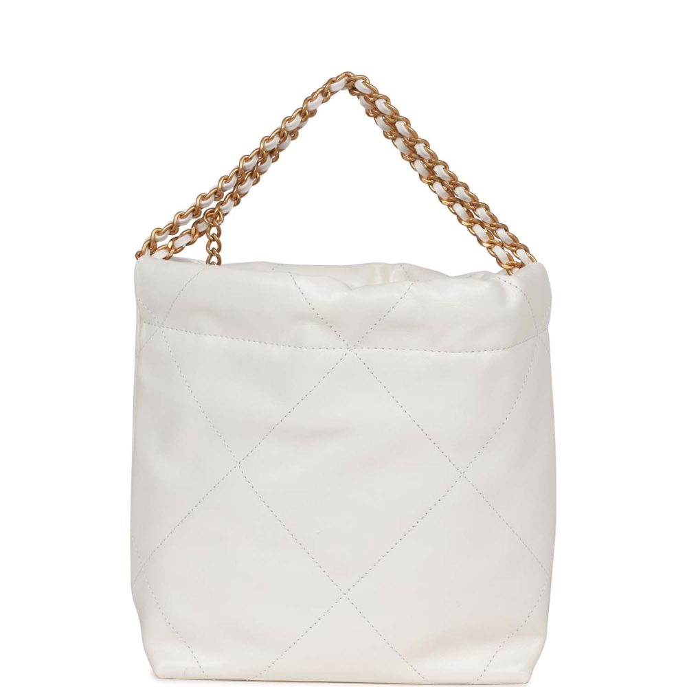 Chanel Mini 22 Bag White Calfskin Antique Gold Hardware - Image 5