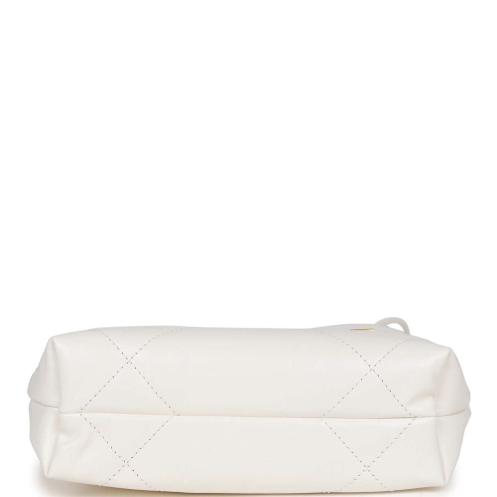 Chanel Mini 22 Bag White Calfskin Antique Gold Hardware - Image 7