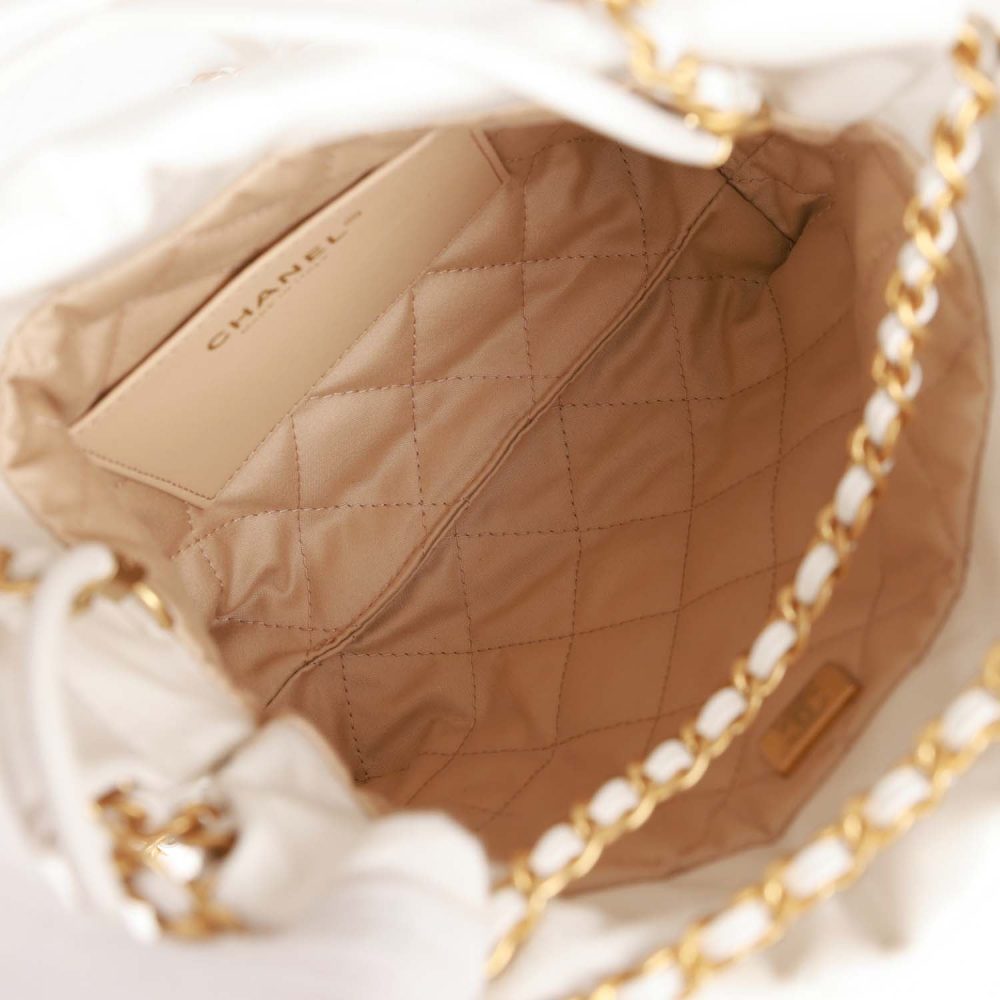 Chanel Mini 22 Bag White Calfskin Antique Gold Hardware - Image 8