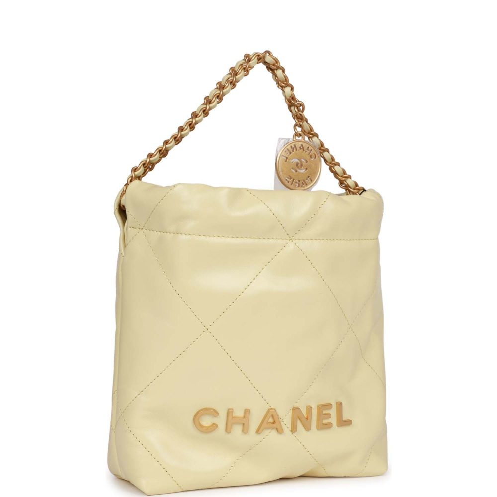 Chanel Mini 22 Bag Yellow Calfskin Gold Hardware - Image 2