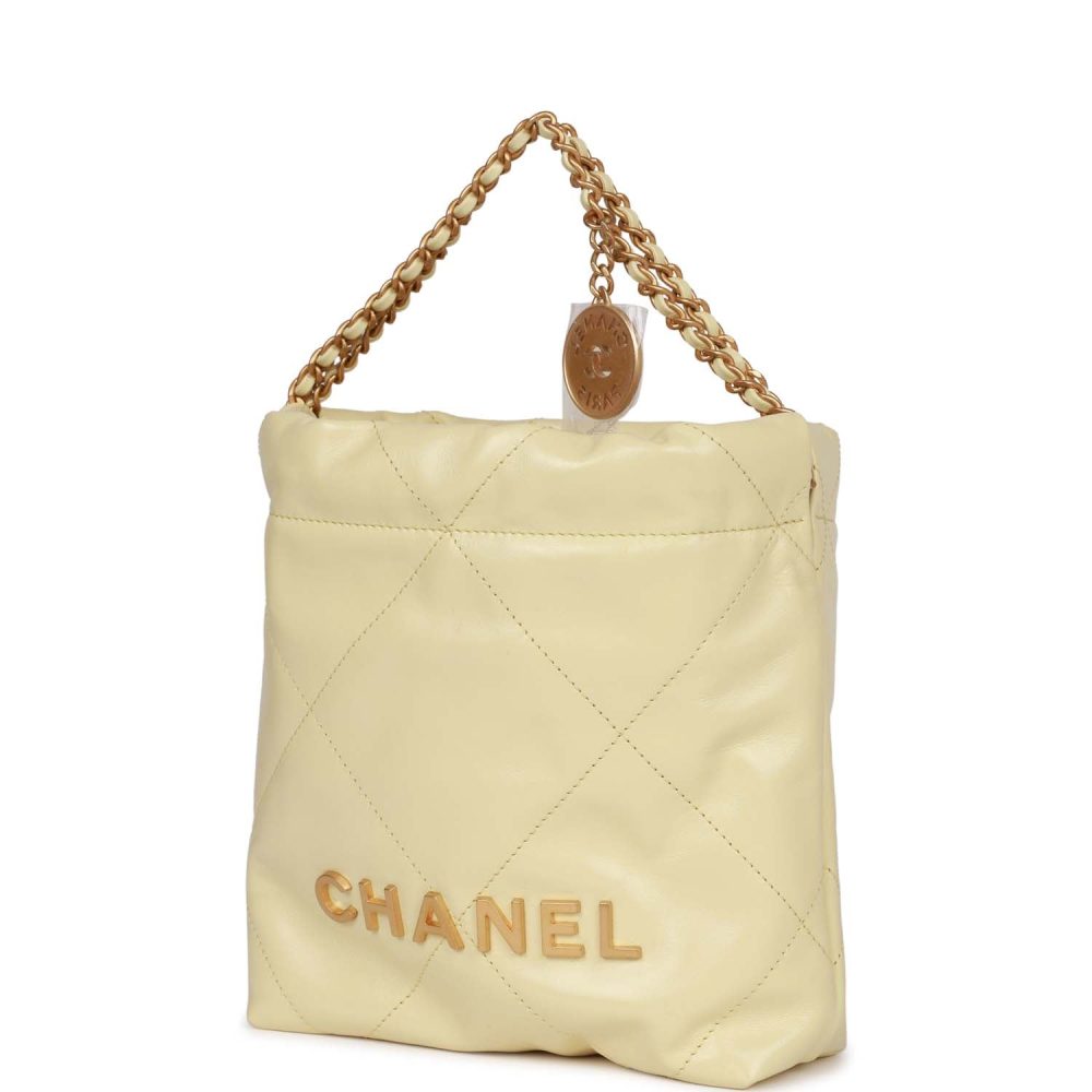 Chanel Mini 22 Bag Yellow Calfskin Gold Hardware - Image 5