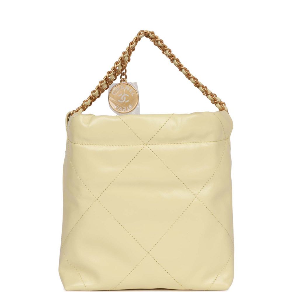 Chanel Mini 22 Bag Yellow Calfskin Gold Hardware - Image 4