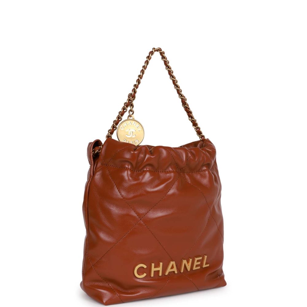Chanel Mini 22 Bag Brown Calfskin Gold Hardware - Image 2