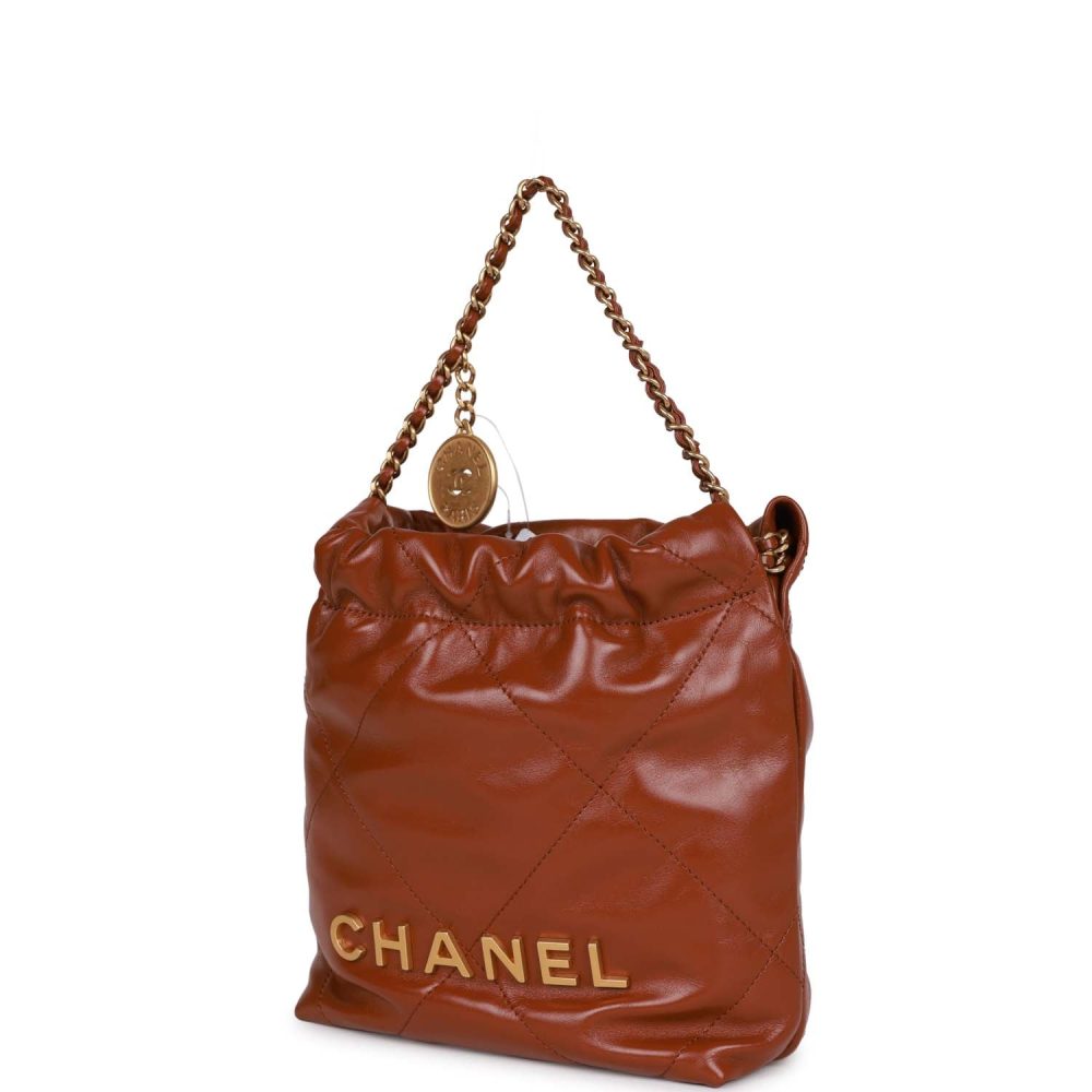 Chanel Mini 22 Bag Brown Calfskin Gold Hardware - Image 5