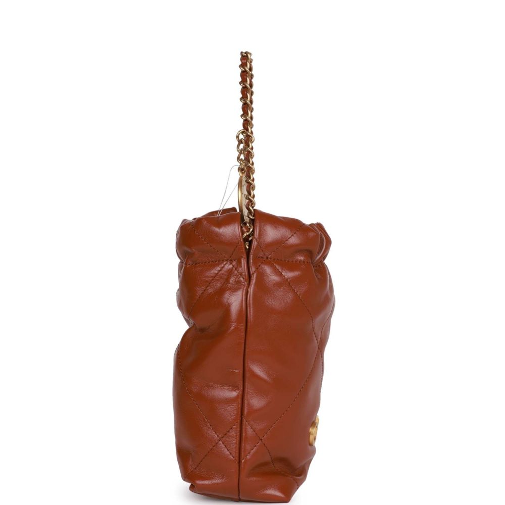 Chanel Mini 22 Bag Brown Calfskin Gold Hardware - Image 3