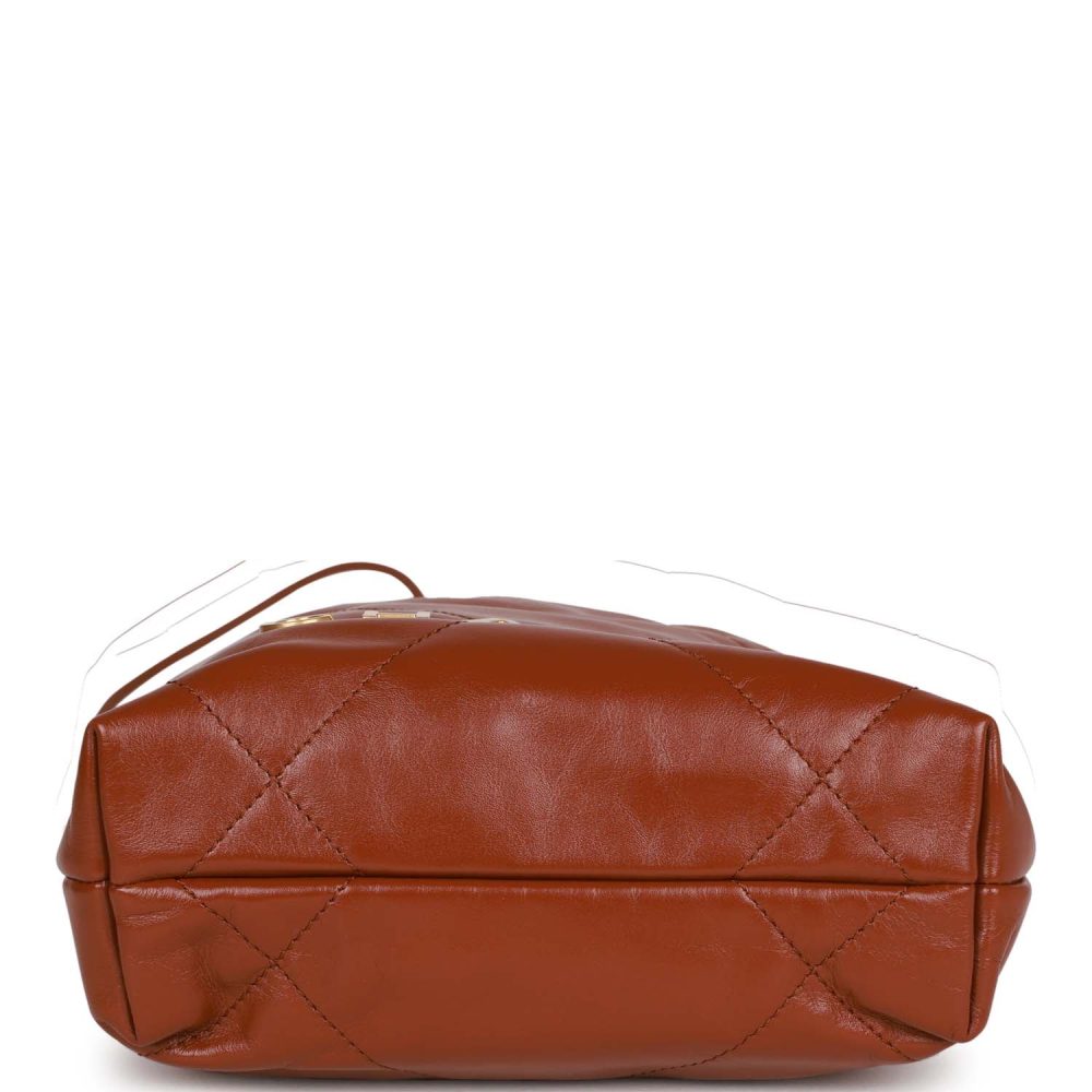 Chanel Mini 22 Bag Brown Calfskin Gold Hardware - Image 6