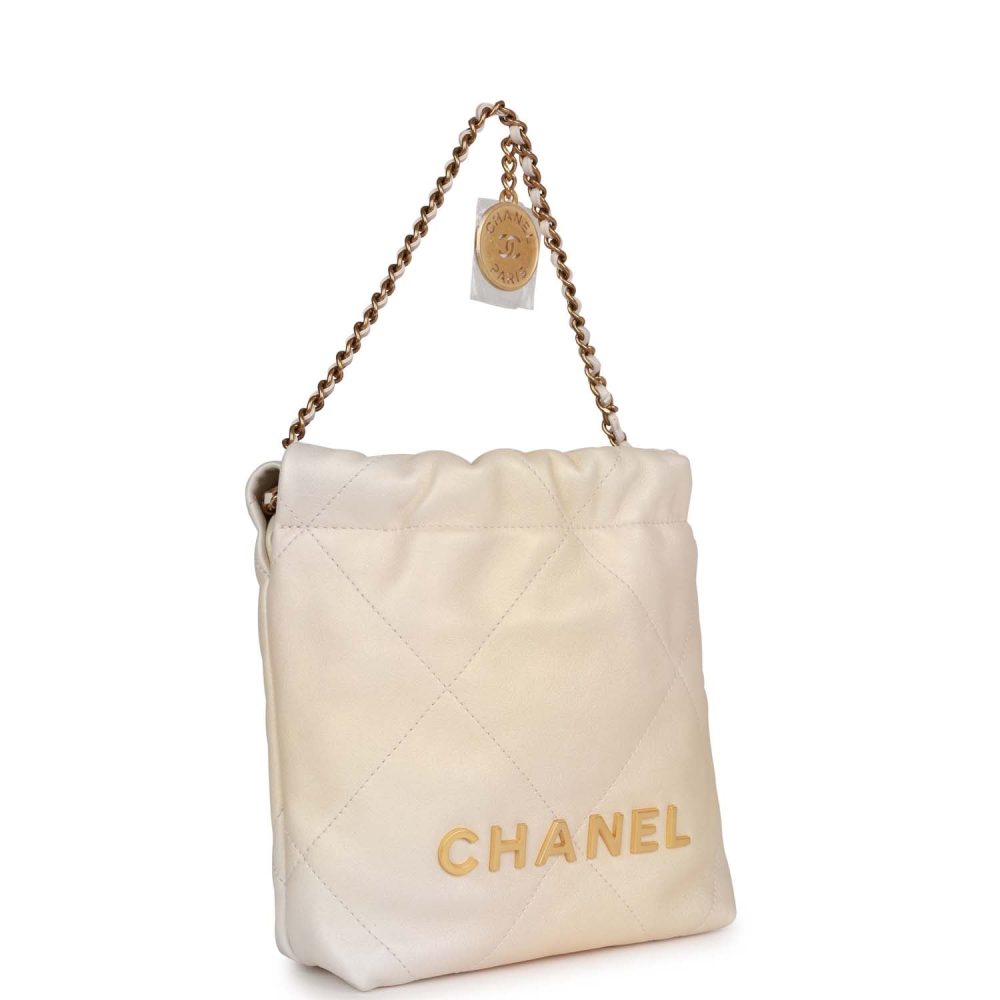 Chanel Mini 22 Bag Champagne Iridescent Calfskin Gold Hardware - Image 2