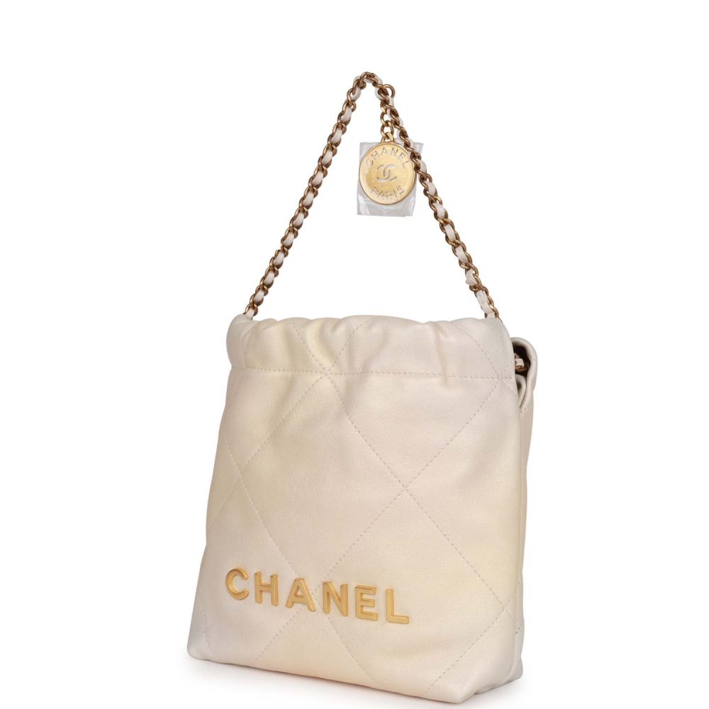 Chanel Mini 22 Bag Champagne Iridescent Calfskin Gold Hardware - Image 5