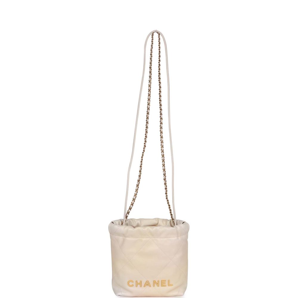 Chanel Mini 22 Bag Champagne Iridescent Calfskin Gold Hardware - Image 6