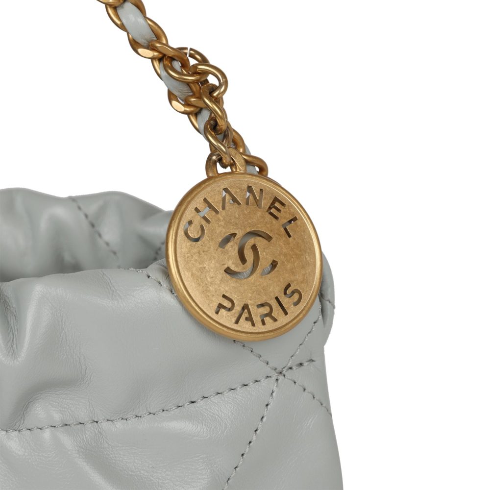 Chanel Mini 22 Bag Light Blue Calfskin Gold Hardware - Image 8