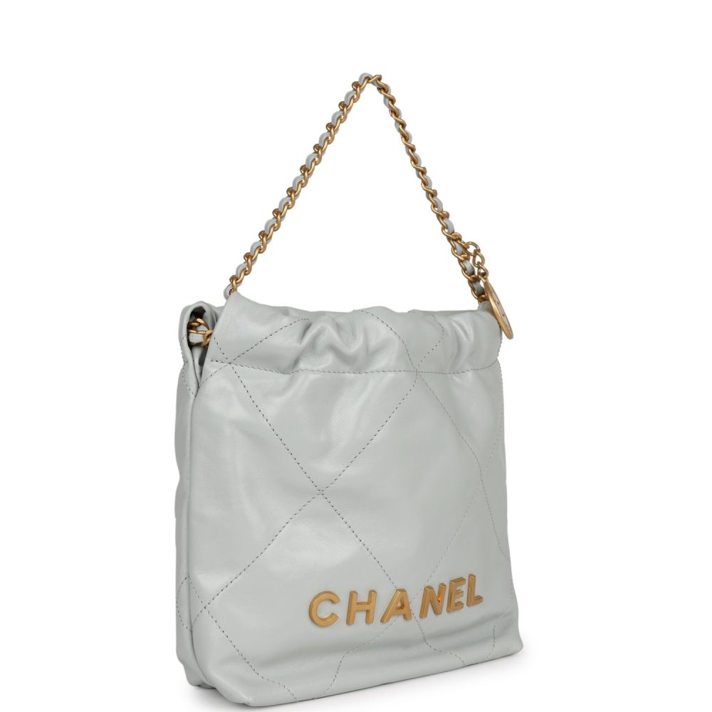 Chanel Mini 22 Bag Light Blue Calfskin Gold Hardware - Image 2