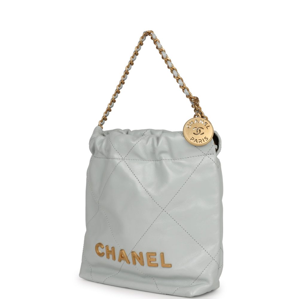 Chanel Mini 22 Bag Light Blue Calfskin Gold Hardware - Image 5