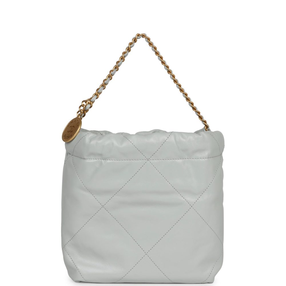 Chanel Mini 22 Bag Light Blue Calfskin Gold Hardware - Image 4