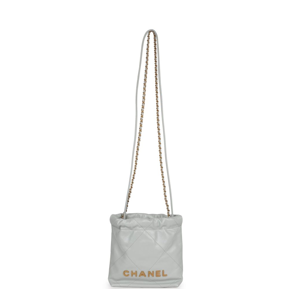 Chanel Mini 22 Bag Light Blue Calfskin Gold Hardware - Image 7