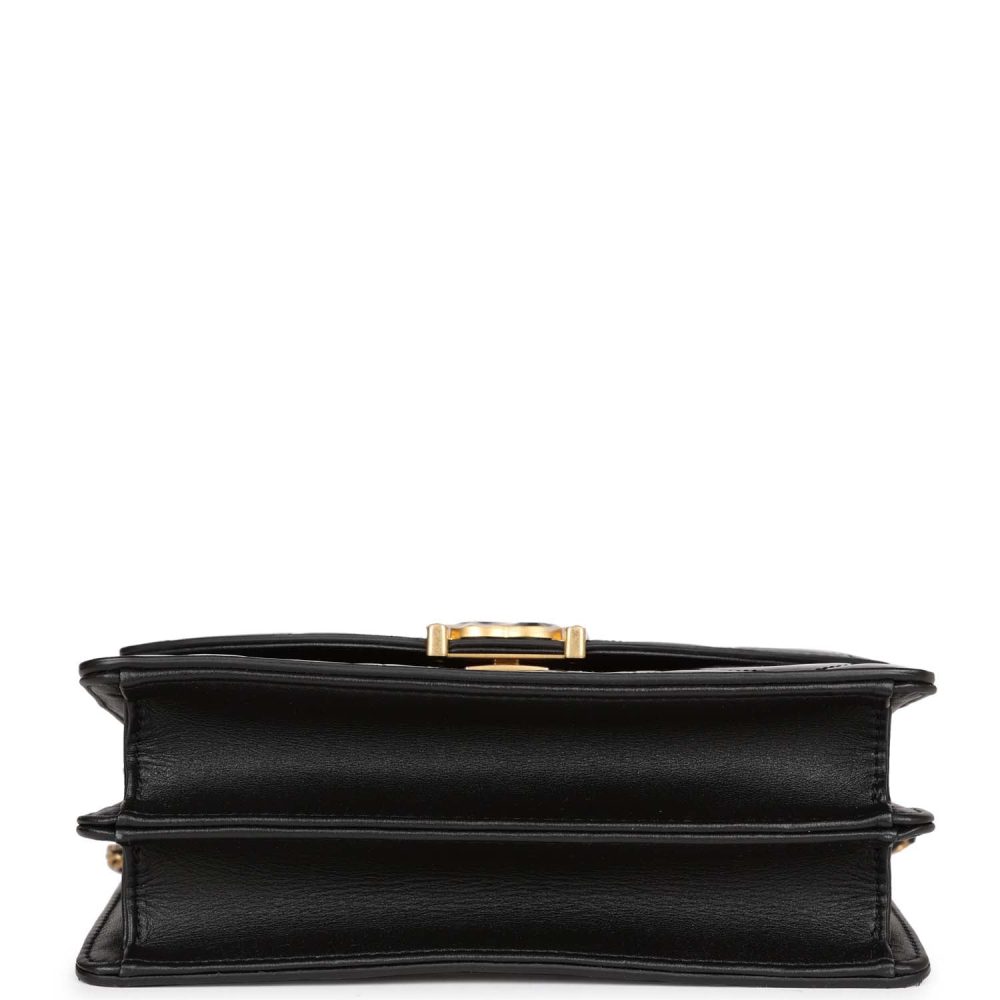 Chanel Accordion Pushlock Top Handle Flap Bag Black Patent Leather Aged Gold Hardware - Image 6