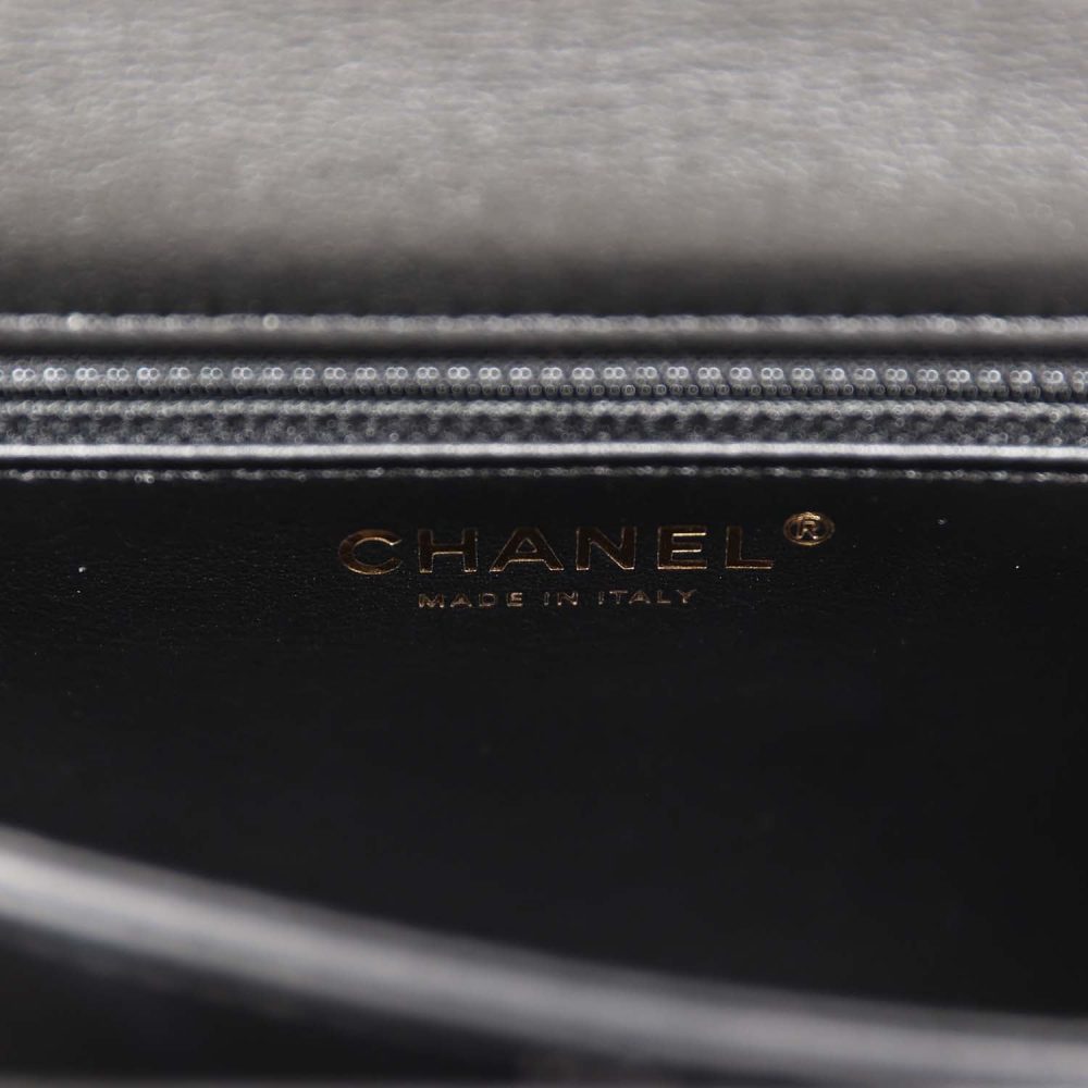 Chanel Accordion Pushlock Top Handle Flap Bag Black Patent Leather Aged Gold Hardware - Image 9