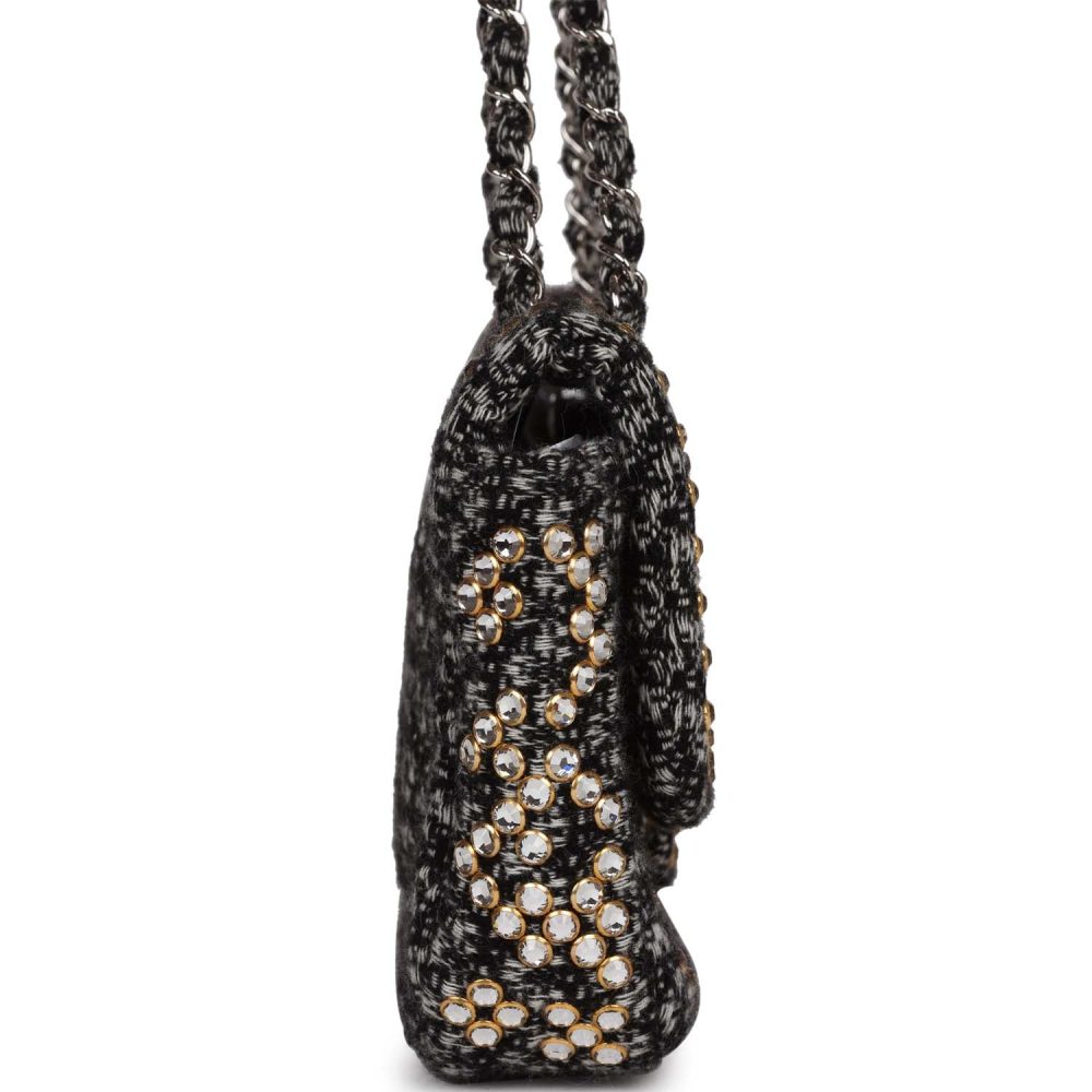 Pre-owned Chanel Medium Single Flap Black and White Tweed With Crystals Silver Hardware - Image 3