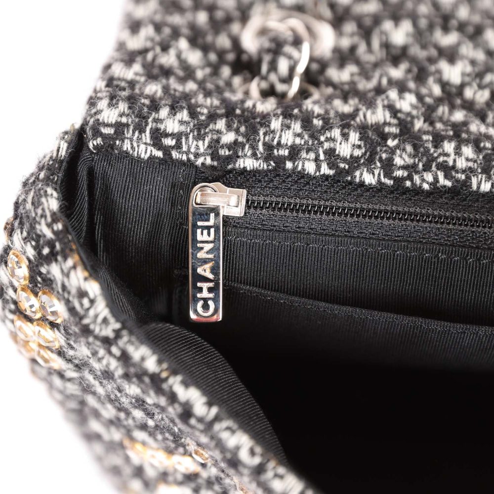 Pre-owned Chanel Medium Single Flap Black and White Tweed With Crystals Silver Hardware - Image 10