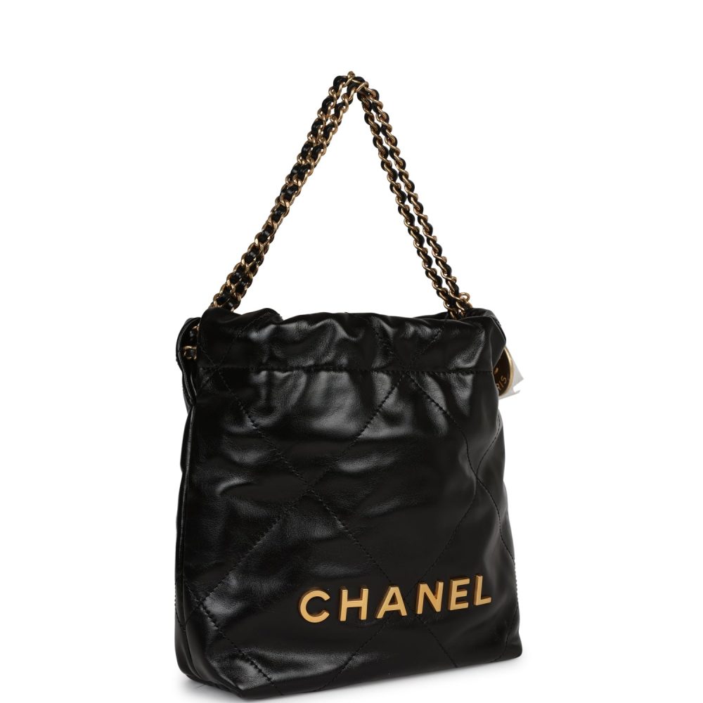 Chanel Mini 22 Bag Black Calfskin Gold Hardware - Image 2