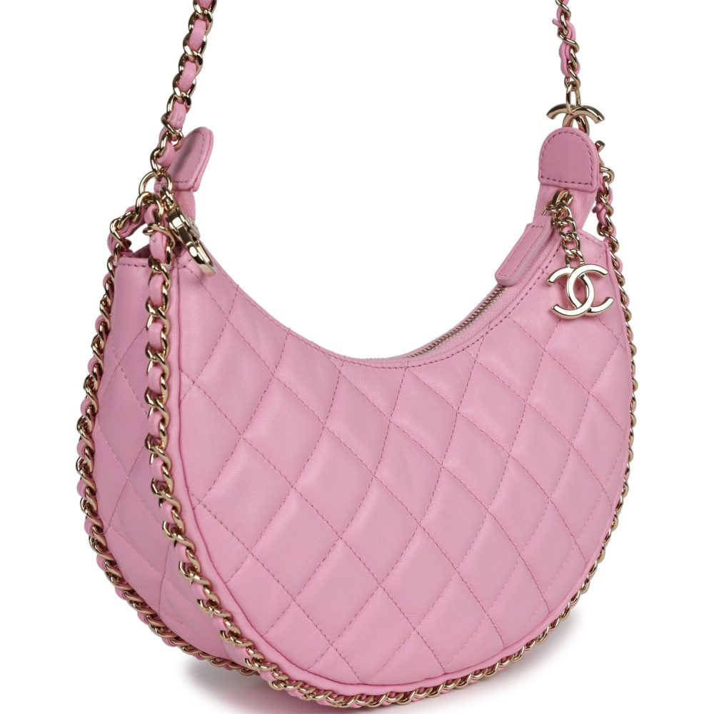 Chanel Small Chain Around Hobo Pink Lambskin Gold Hardware - Image 2