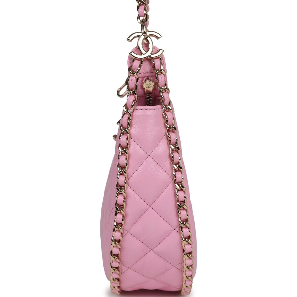 Chanel Small Chain Around Hobo Pink Lambskin Gold Hardware - Image 6
