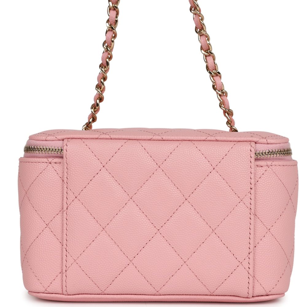Chanel Small Classic Vanity Case Pink Caviar Light Gold Hardware - Image 4