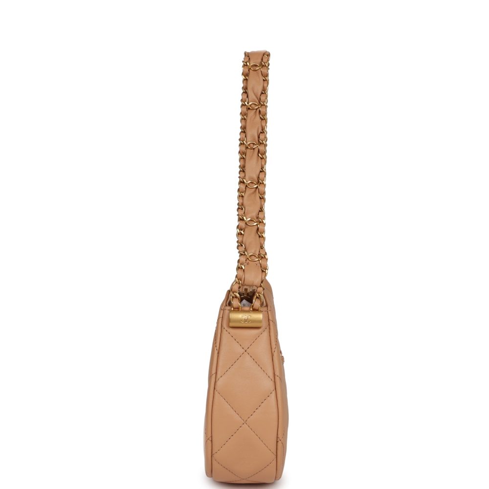 Chanel 19 Hobo Bag Beige Aged Calfskin Brushed Gold Hardware - Image 3