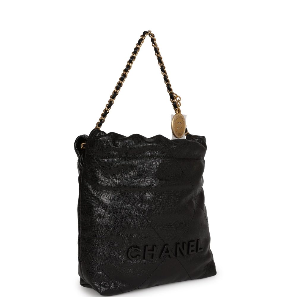 Chanel Mini 22 Bag Black Pebbled Calfskin Gold Hardware - Image 2