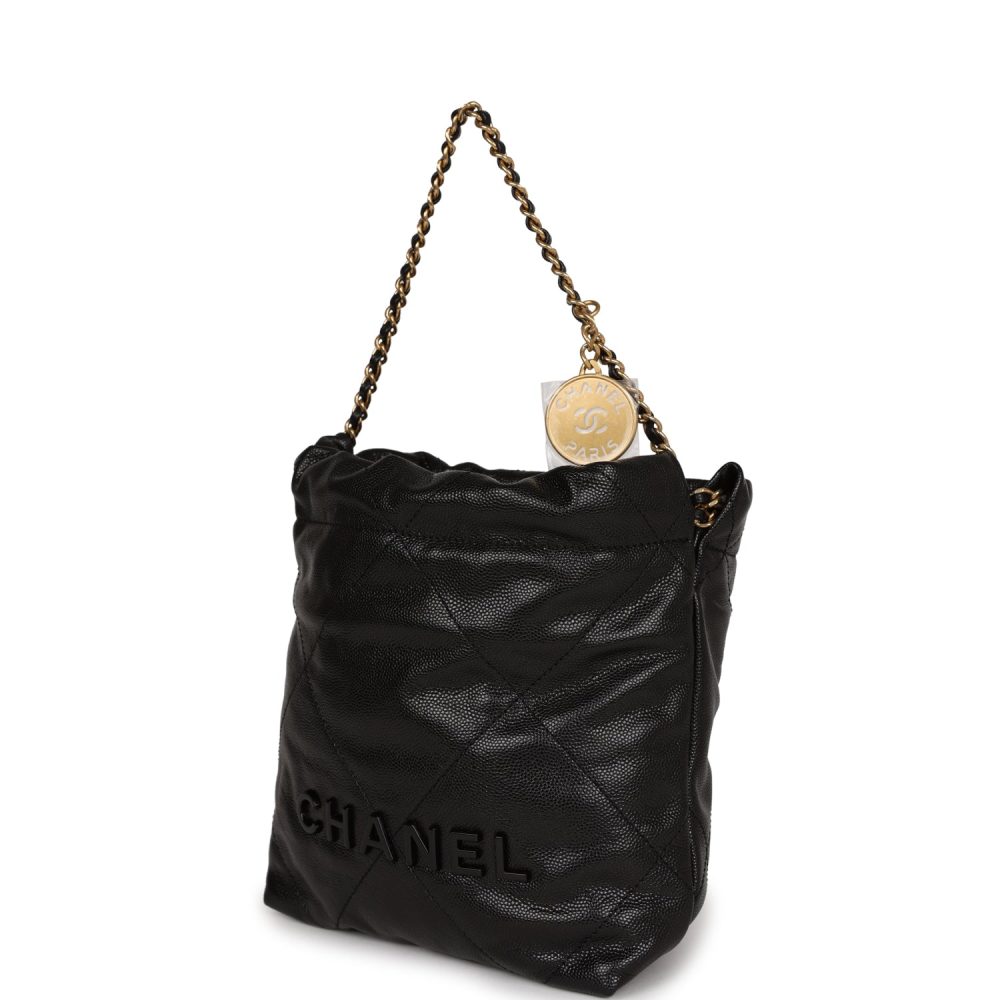 Chanel Mini 22 Bag Black Pebbled Calfskin Gold Hardware - Image 5