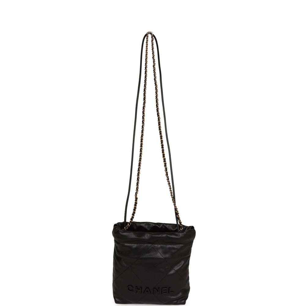 Chanel Mini 22 Bag Black Pebbled Calfskin Gold Hardware - Image 7