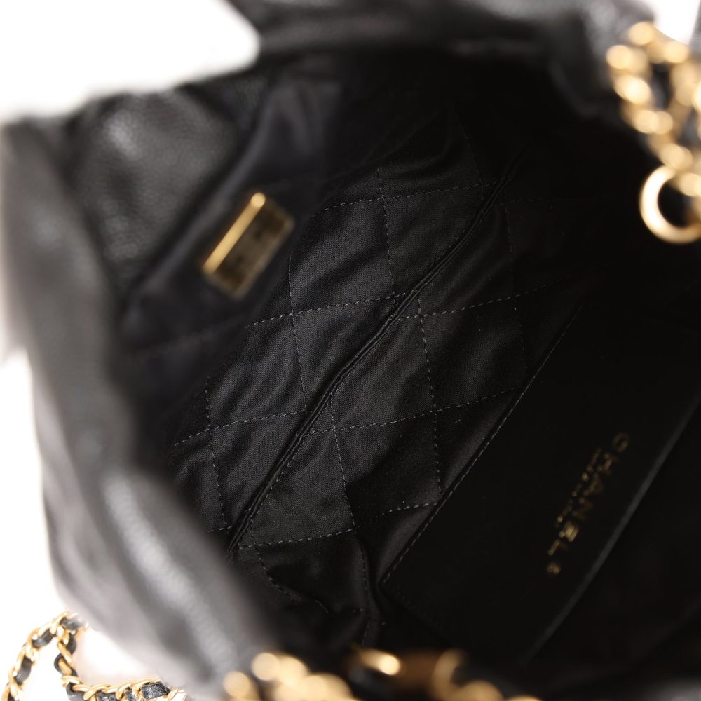 Chanel Mini 22 Bag Black Pebbled Calfskin Gold Hardware - Image 9