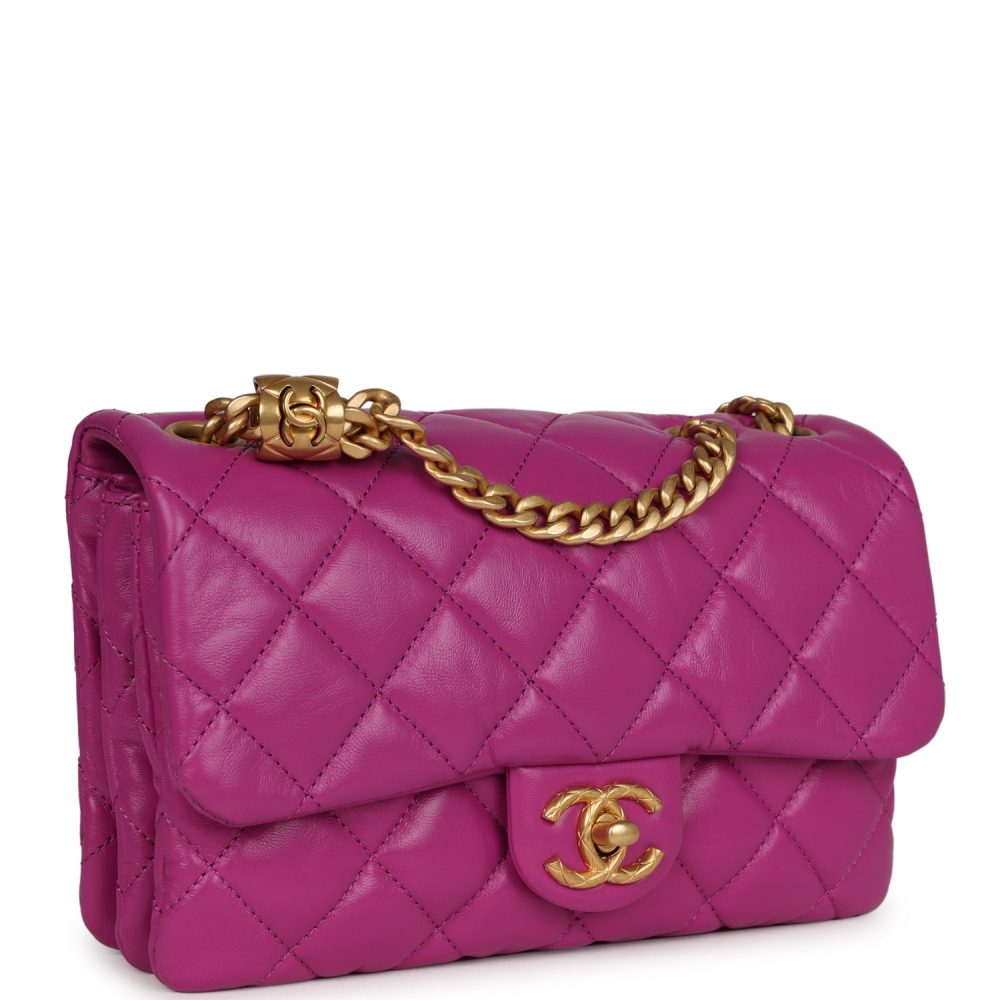 Chanel Small Crush Flap Bag Purple Shiny Aged Calfskin Brushed Gold Hardware - Image 2