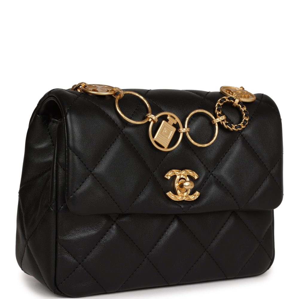Chanel Mini Charms Flap Bag Black Lambskin Brushed Gold Hardware - Image 2