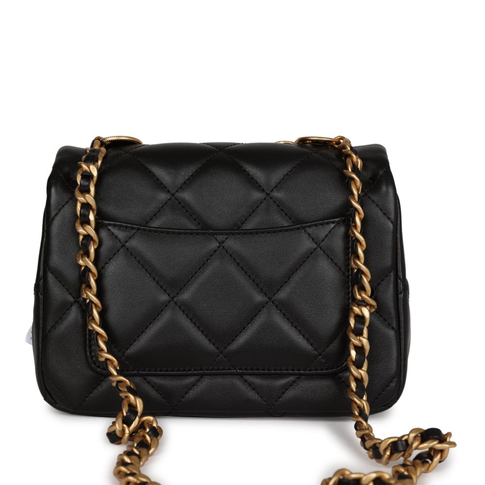 Chanel Mini Charms Flap Bag Black Lambskin Brushed Gold Hardware - Image 5