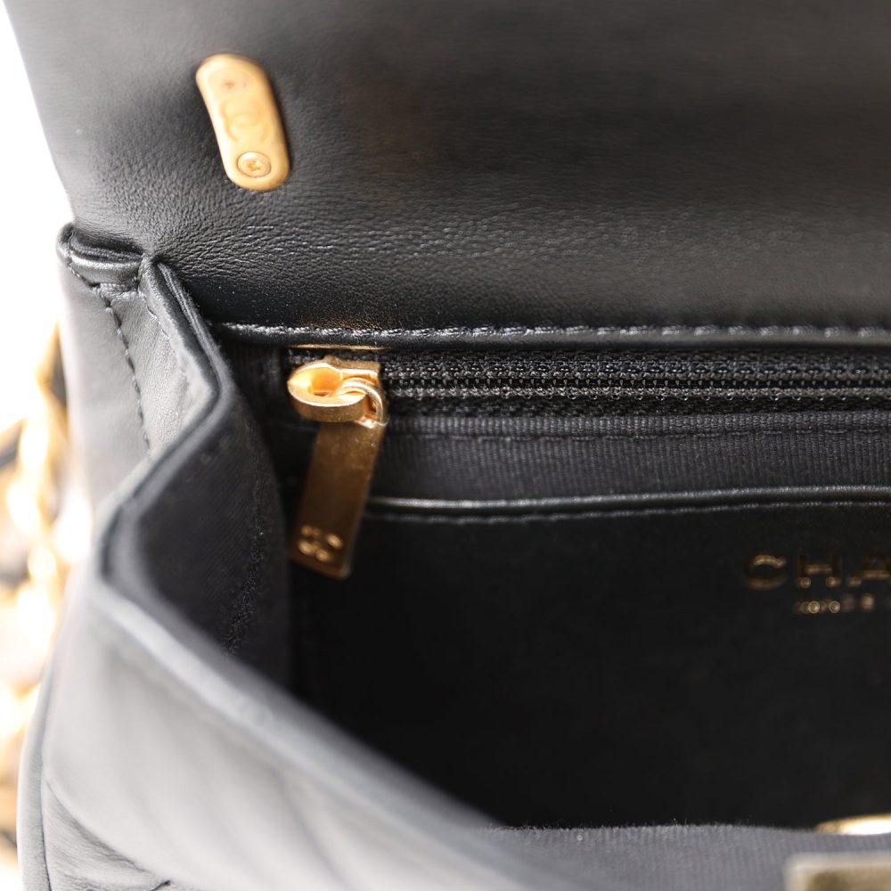 Chanel Mini Charms Flap Bag Black Lambskin Brushed Gold Hardware - Image 11