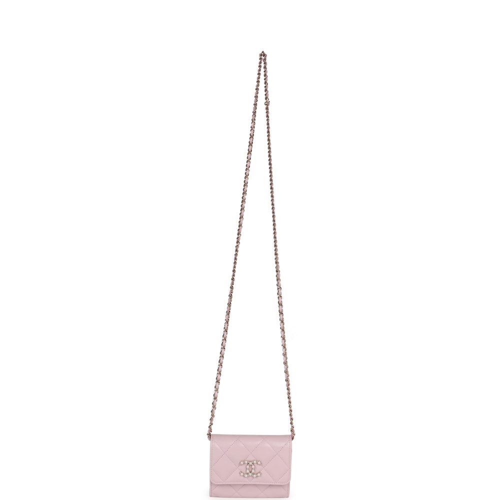 Chanel Mini Crossbody Wallet Pink Caviar Light Gold Hardware - Image 7