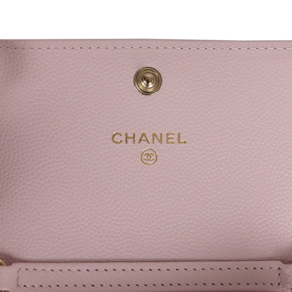Chanel Mini Crossbody Wallet Pink Caviar Light Gold Hardware - Image 8