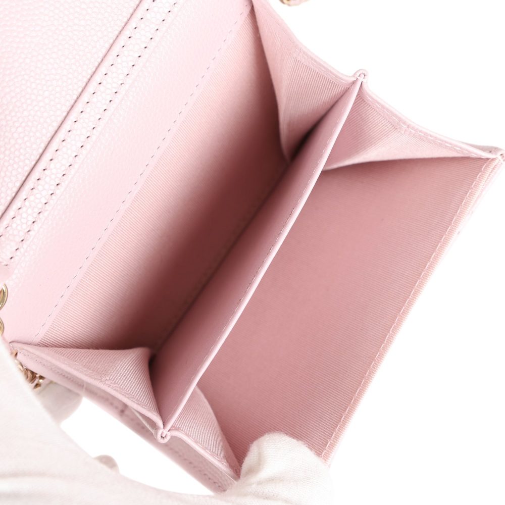 Chanel Mini Crossbody Wallet Pink Caviar Light Gold Hardware - Image 9