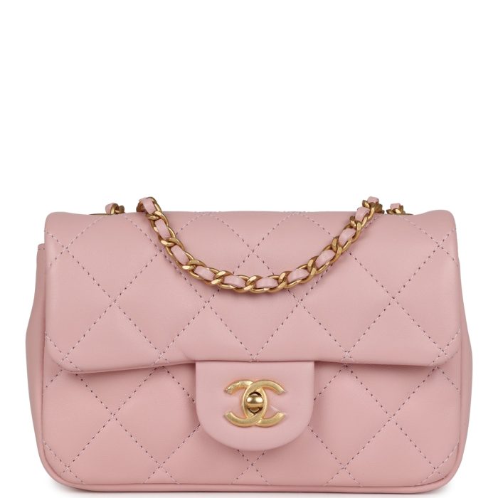 Chanel Mini Rectangular Flap Bag with Heart Chain Pink Lambskin Antique Gold Hardware
