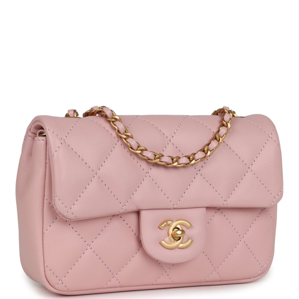 Chanel Mini Rectangular Flap Bag with Heart Chain Pink Lambskin Antique Gold Hardware - Image 2